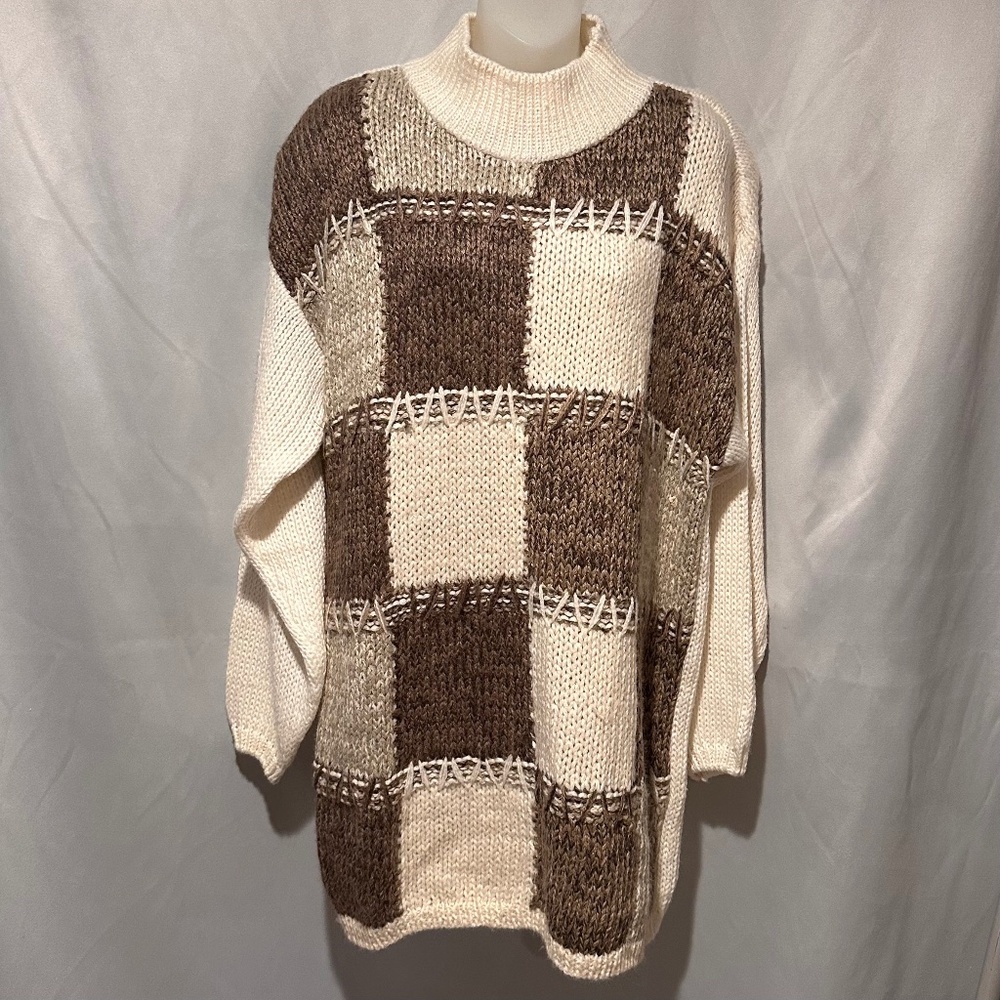 Vintage 80's Chunky Knit Oversized Sweater Cream Brown Size L